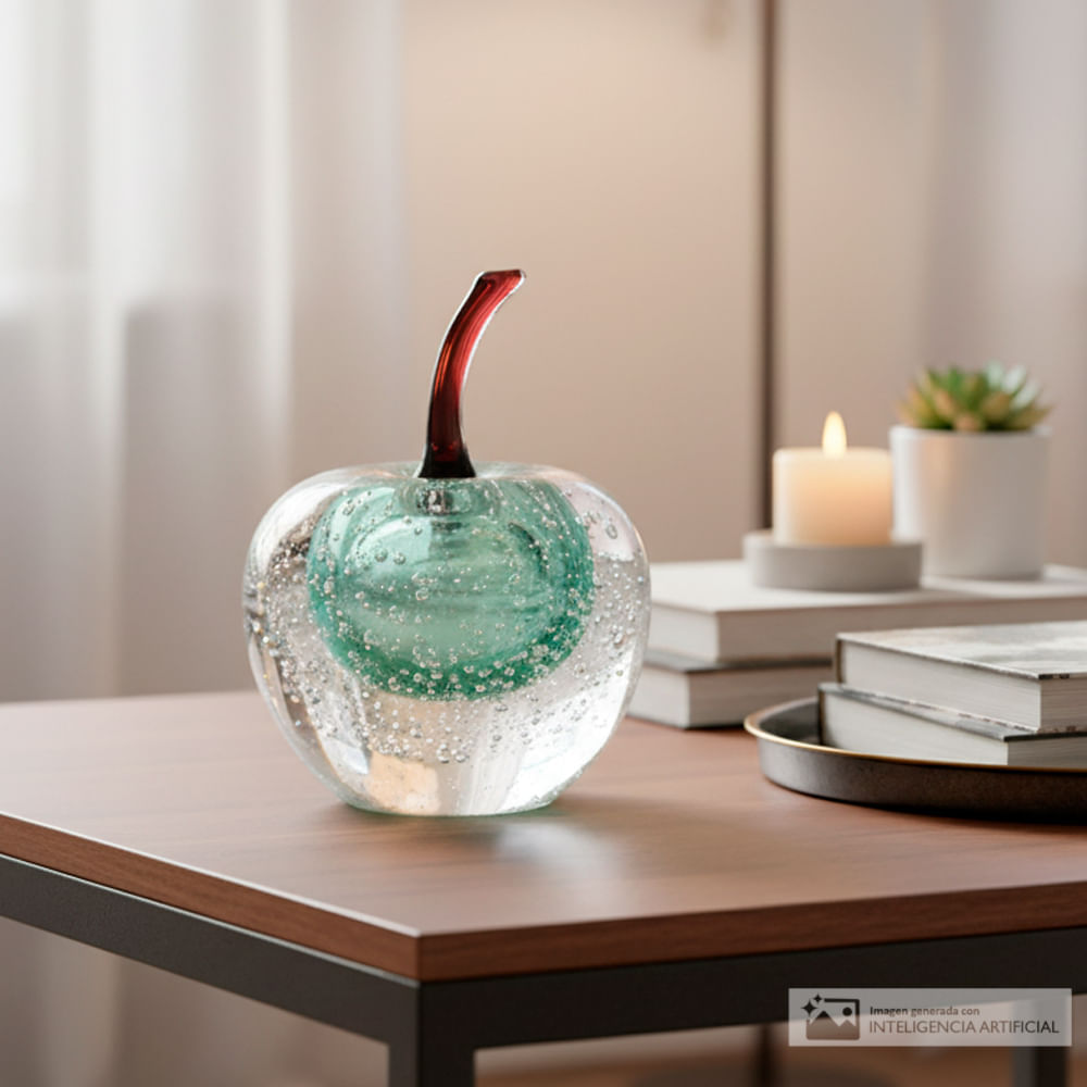 Figura decorativa de vidrio con forma de manzana  10x15 cm