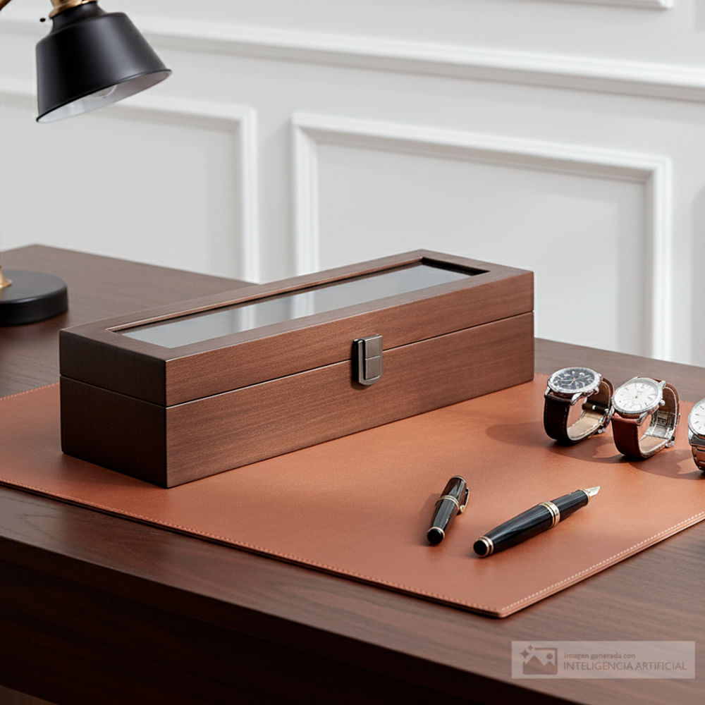 Joyero para 6 relojes con tapa de vidrio 8x34x11 cm