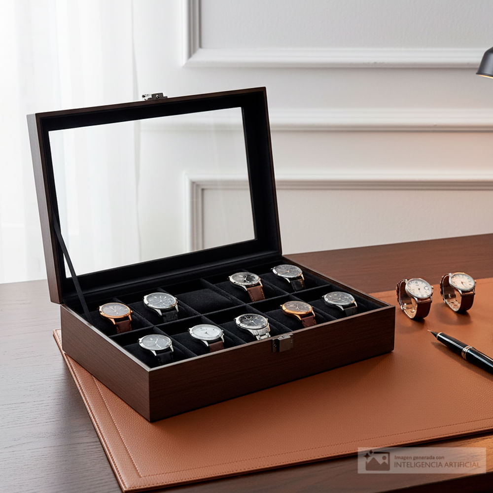 Joyero para 10 relojes con tapa de vidrio 8x2920 cm