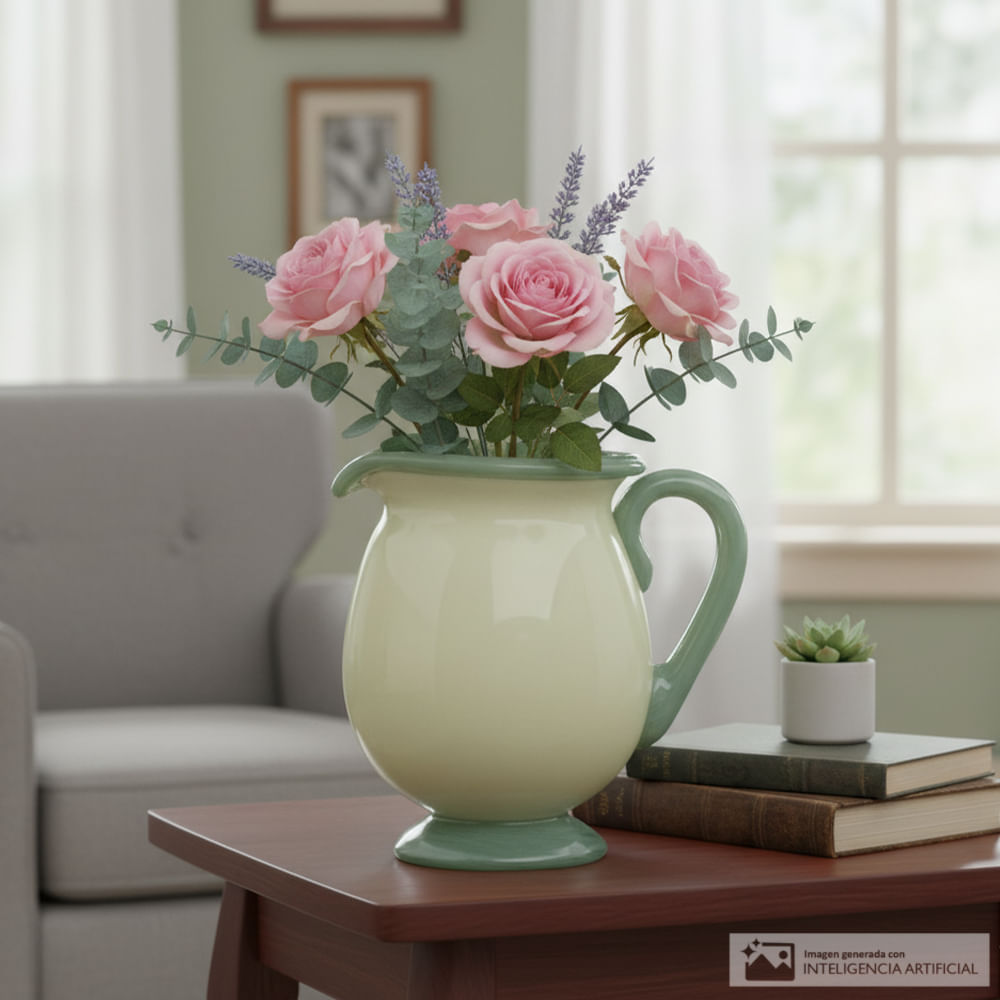 Florero de vidrio tipo jarra con asa 16x11 cm