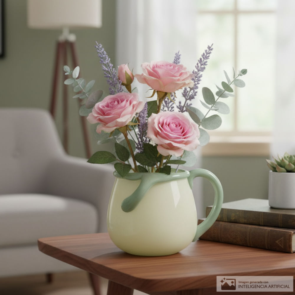 Florero de vidrio tipo jarra con asa 9x8 cm