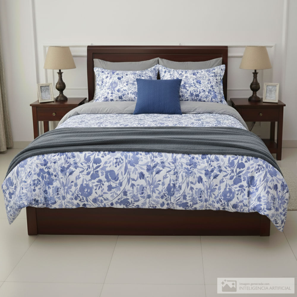 Edredón Detalles de poliéster estampado floral + frazada