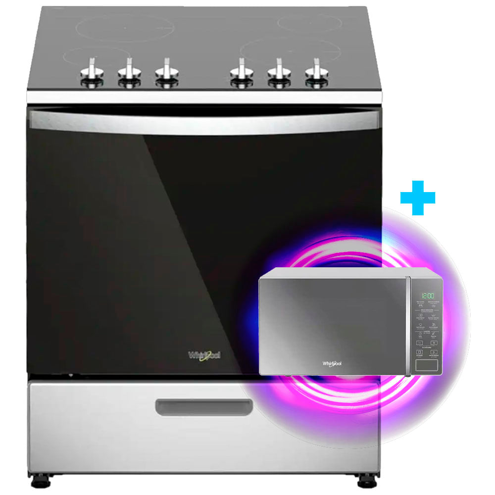 Combo Cocina 4 quemadores eléctrica 76 cm (30") LWFRE1330D Whirlpool + Microondas Whirlpool 20 L (0.7 PCU) silver WM1807D