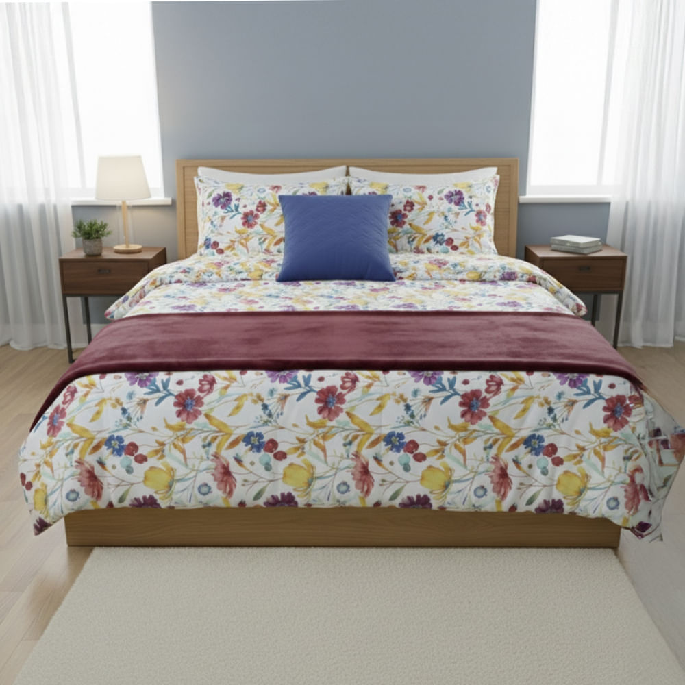 Edredón Detalles de poliéster estampado gerberas + frazada