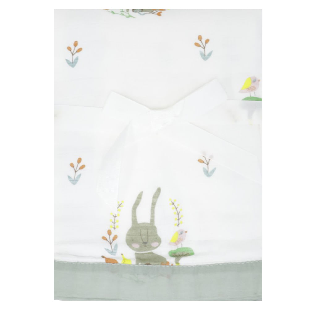 Frazada muselina multicolor con estampado de conejo para bebé