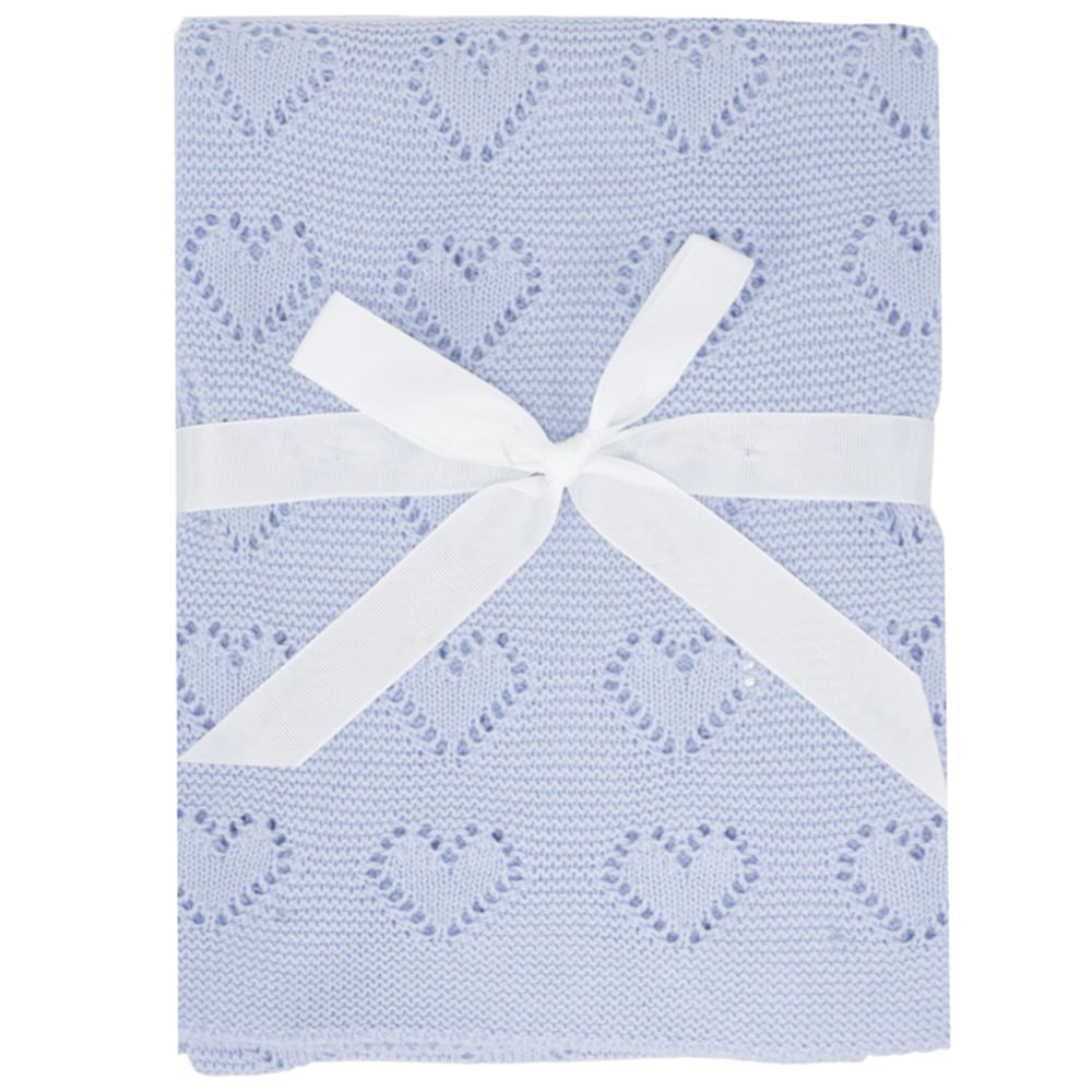 Frazada crochet celeste con corazones para bebé