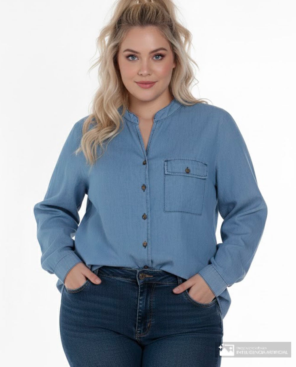 Blusa Sabrina casual denim manga larga para mujer