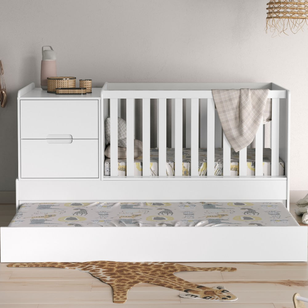 Cuna convertible + mini cómoda Matic blanca