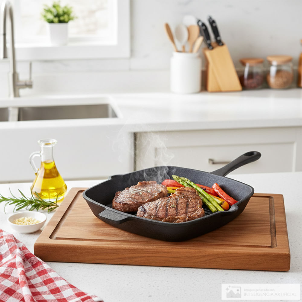 Sartén grill Hamilton beach cuadrada de hierro fundido 25 cm