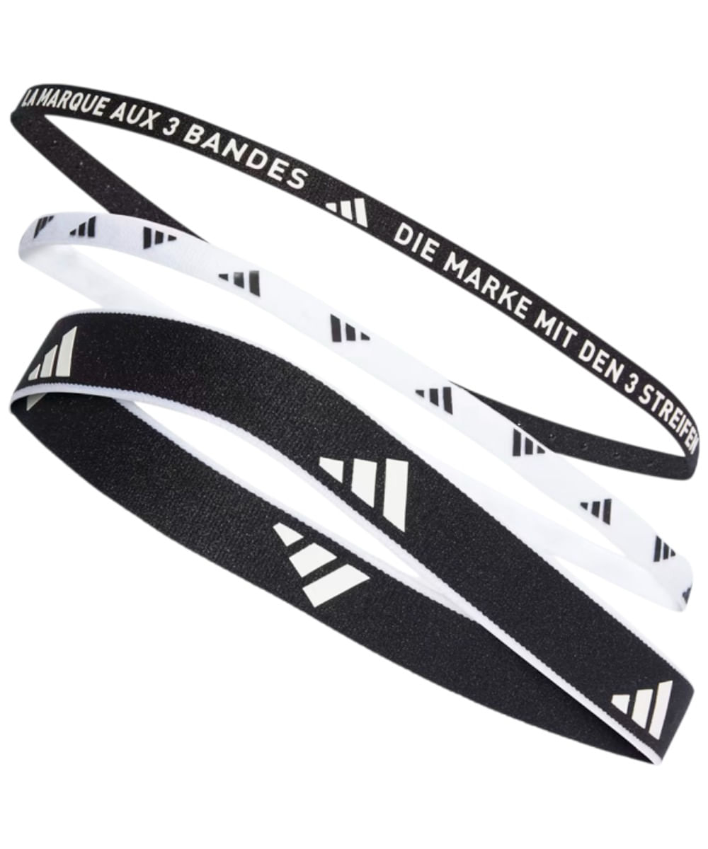 Pack de 3 diademas elásticas de entrenamiento Adidas negro con blanco