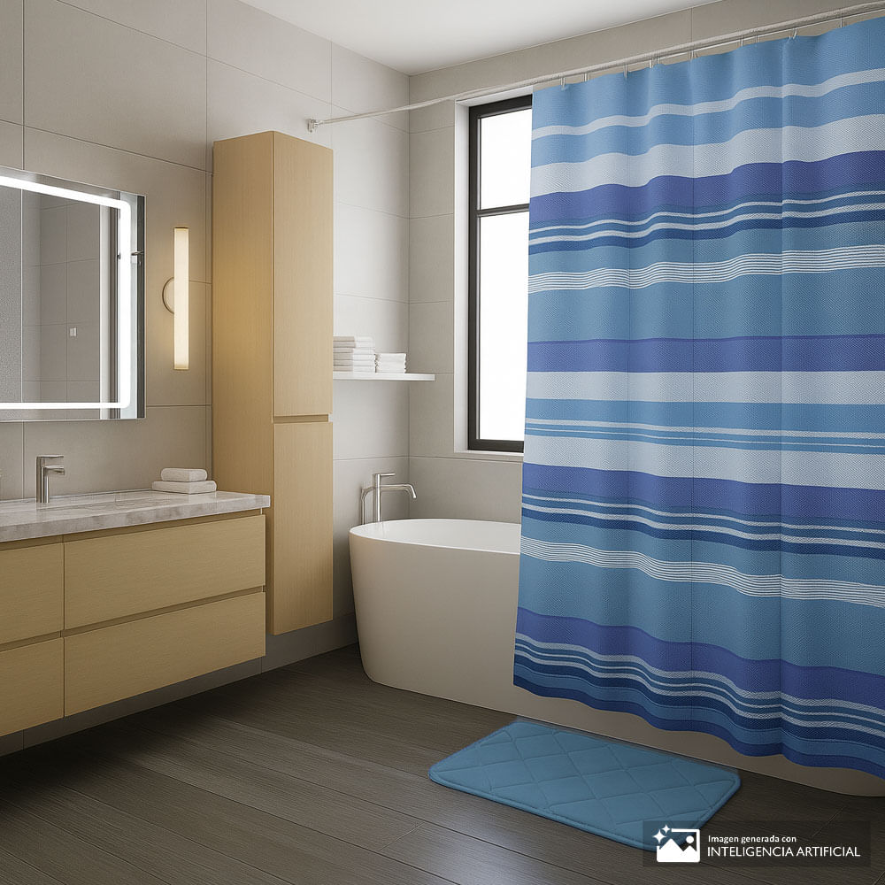 Set alfombra antideslizante y cortina estampada para baño