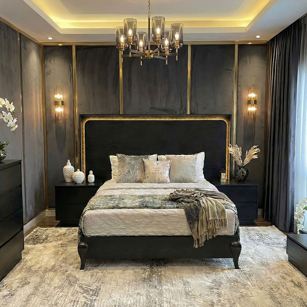 Respaldo king con mesas de noche Ares