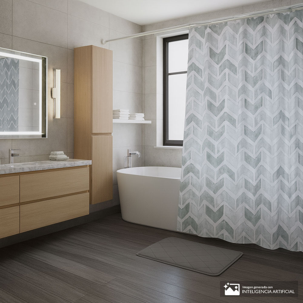 Set alfombra antideslizante y cortina estampada para baño