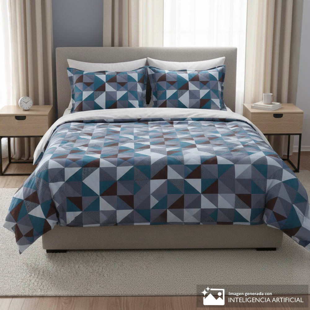Edredón Detalles de poliéster estampado geométrico + frazada