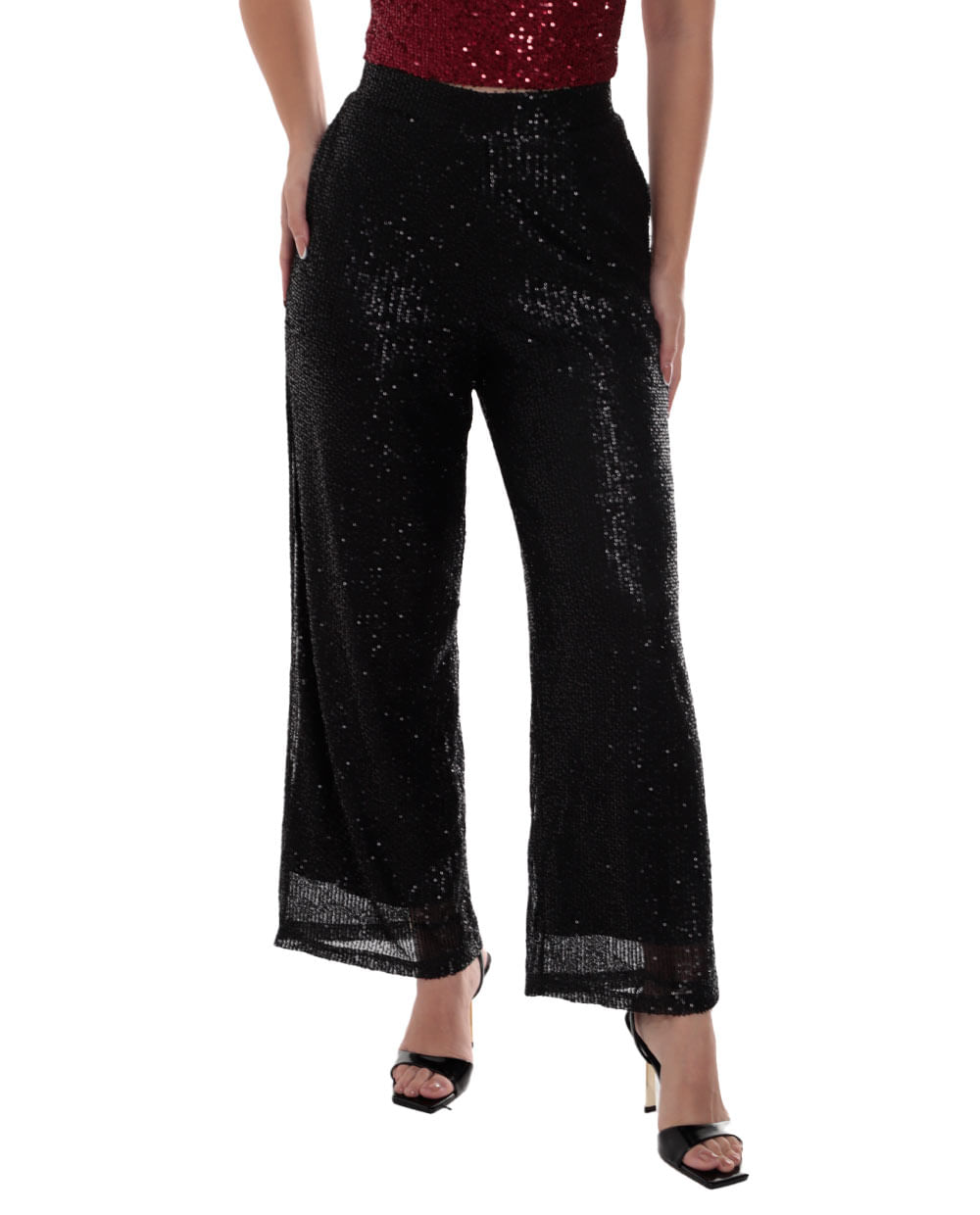 Pantalón Sabrina wide leg negro de cintura alta para mujer