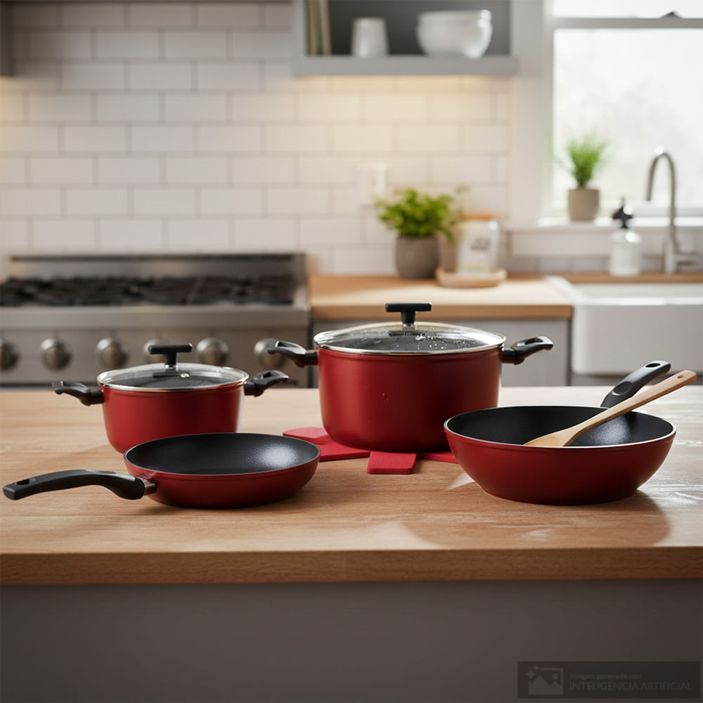 Batería de cocina H&H de aluminio colección Flame 7 piezas