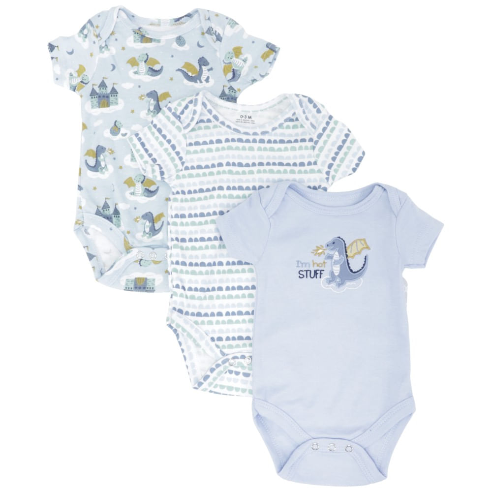 Set de 3 mamelucos multicolor estampados para bebé niño
