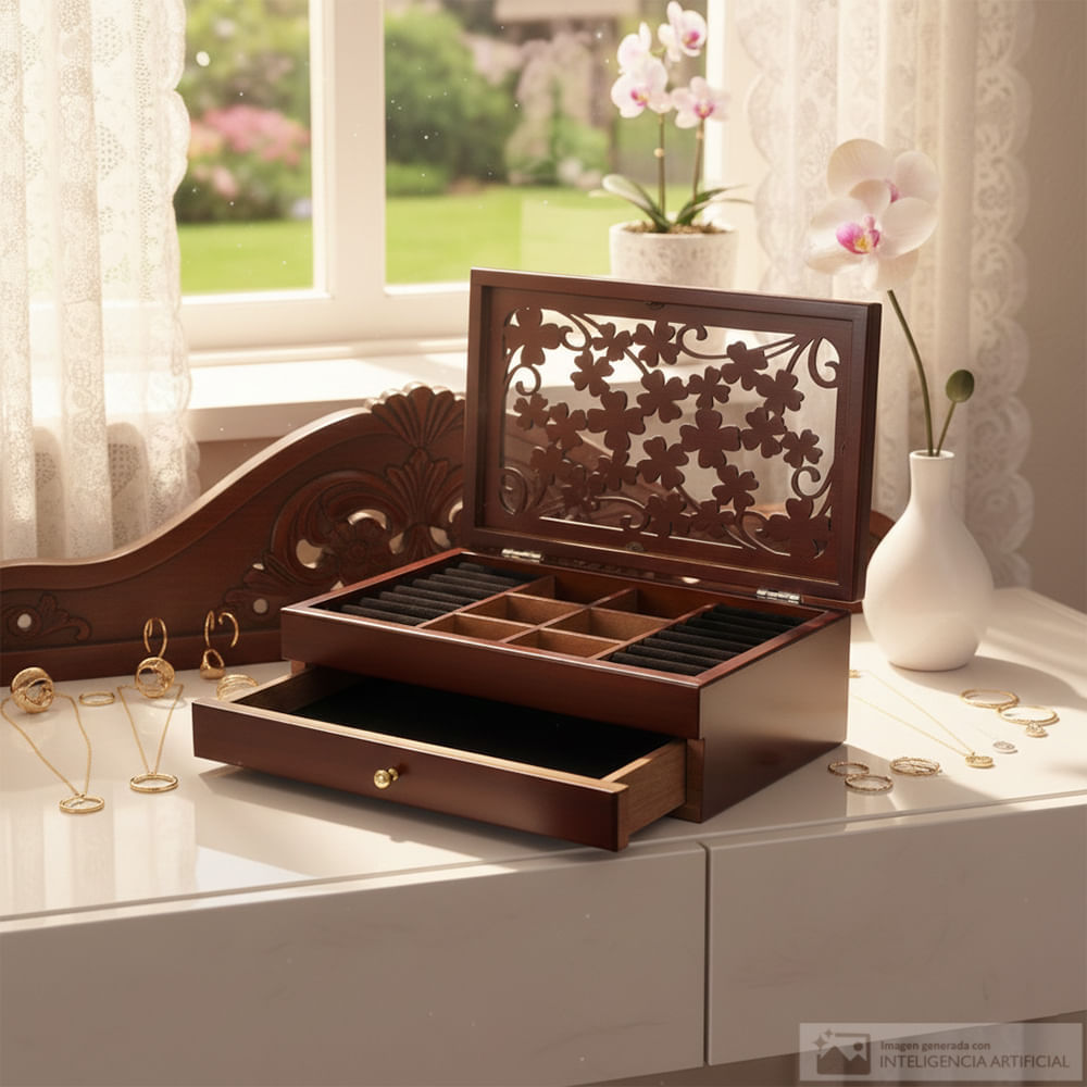 Joyero de madera con tapa decorativa
