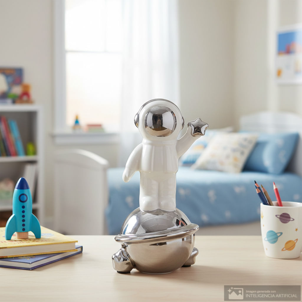 Alcancía infantil de cerámica colores surtidos diseño astronauta 12x12x18.5 cm