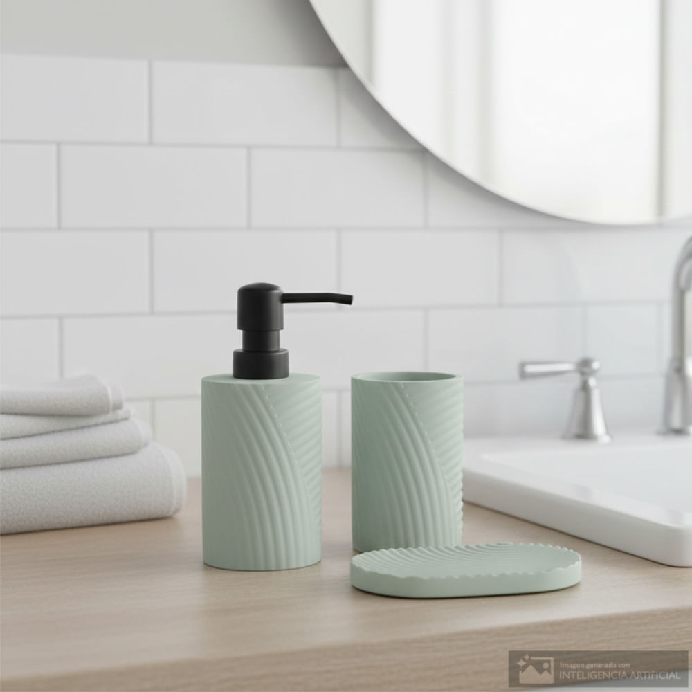 Set 3 piezas de poliresina con textura para baño