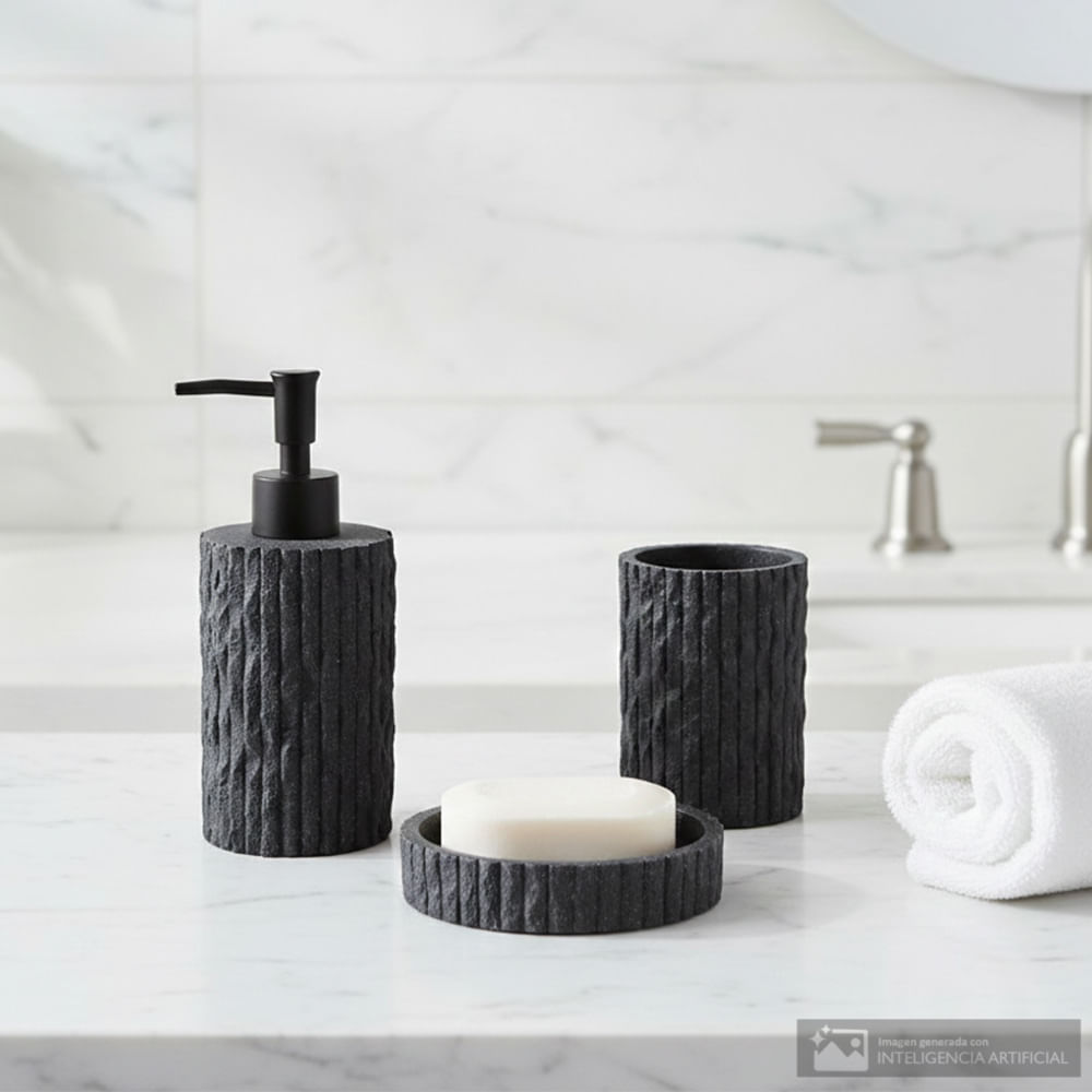 Set 3 piezas de poliresina con textura para baño