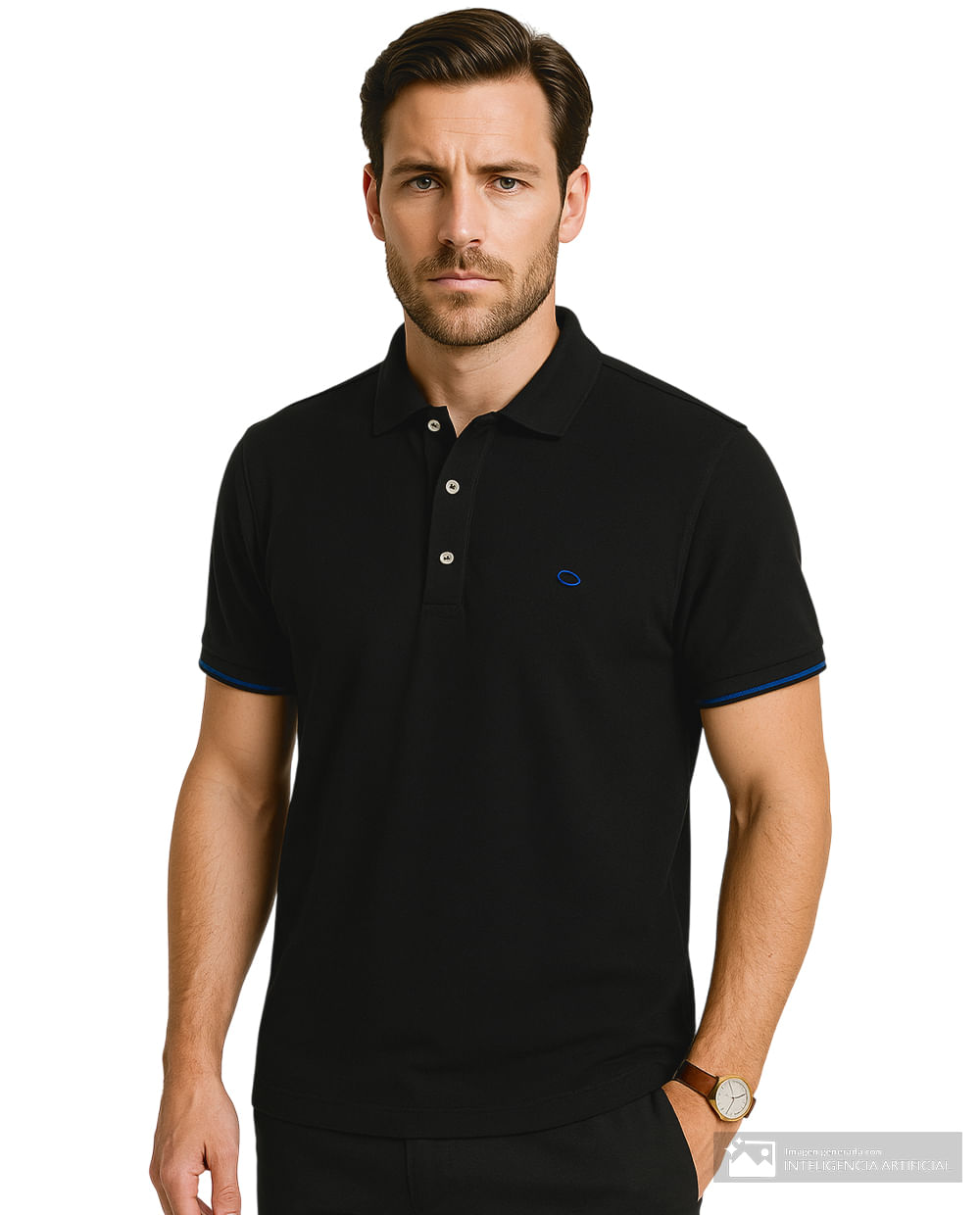 Camisa polo Oscar de la Renta negra sólida para hombre POLO BASICA BLK L