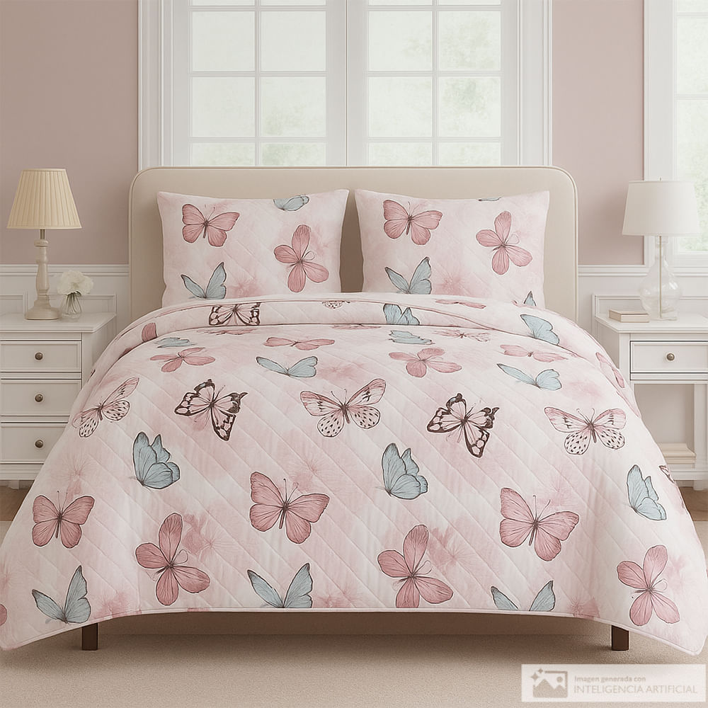 Cubrecama infantil de poliéster estampado mariposas