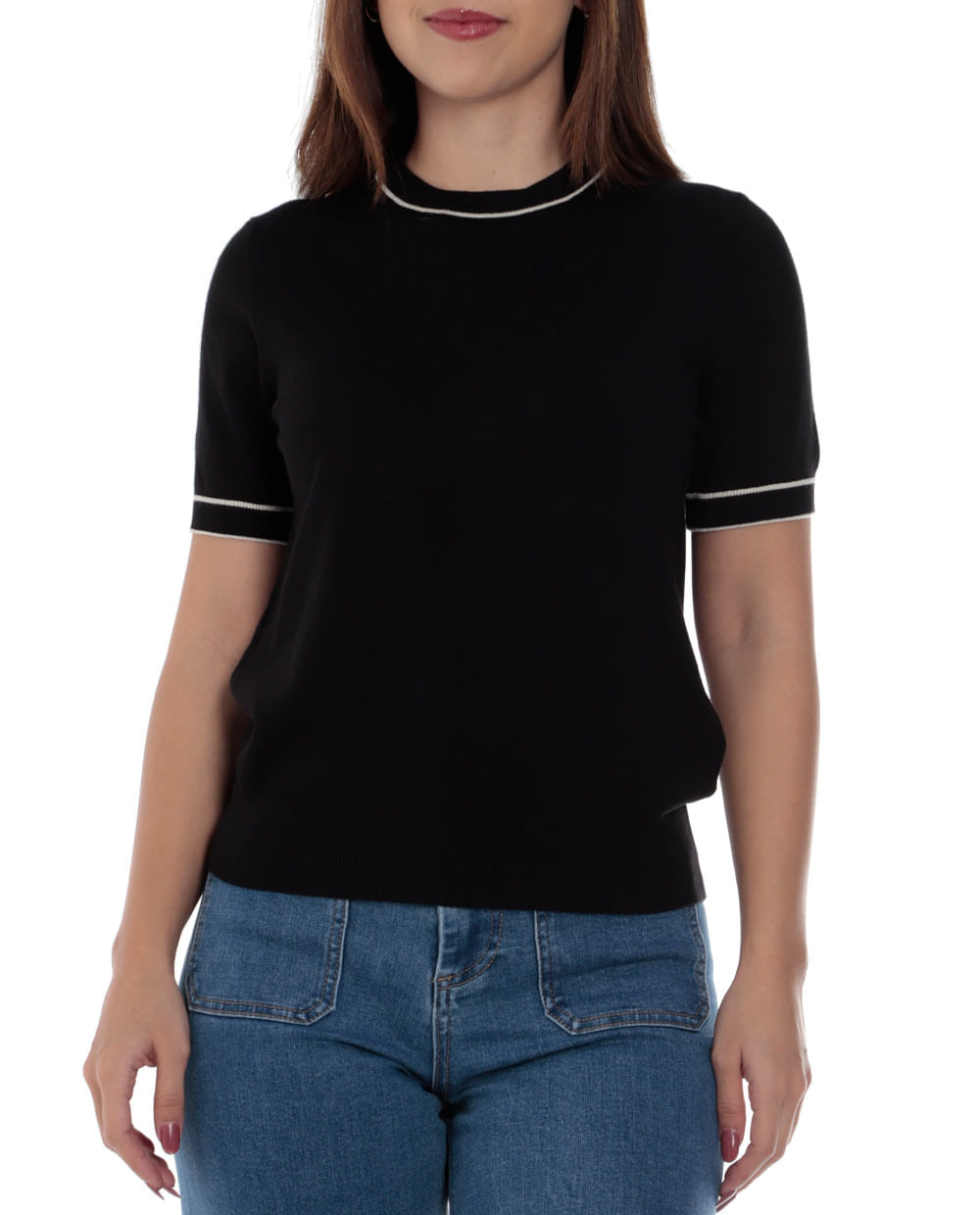 Blusa Sabrina sweatshirt negra manga corta para mujer