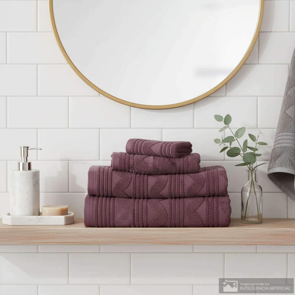 Set de 6 toallas Jacquard Diah de algodón con textura Set de toalla 6pc jacquard textura zigzag Berry (2 baño, 2 mano y 2 facial)