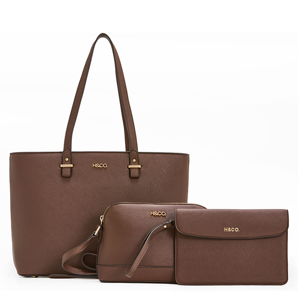 Set de carteras tote/crossbody H&Co Delia color café para mujer