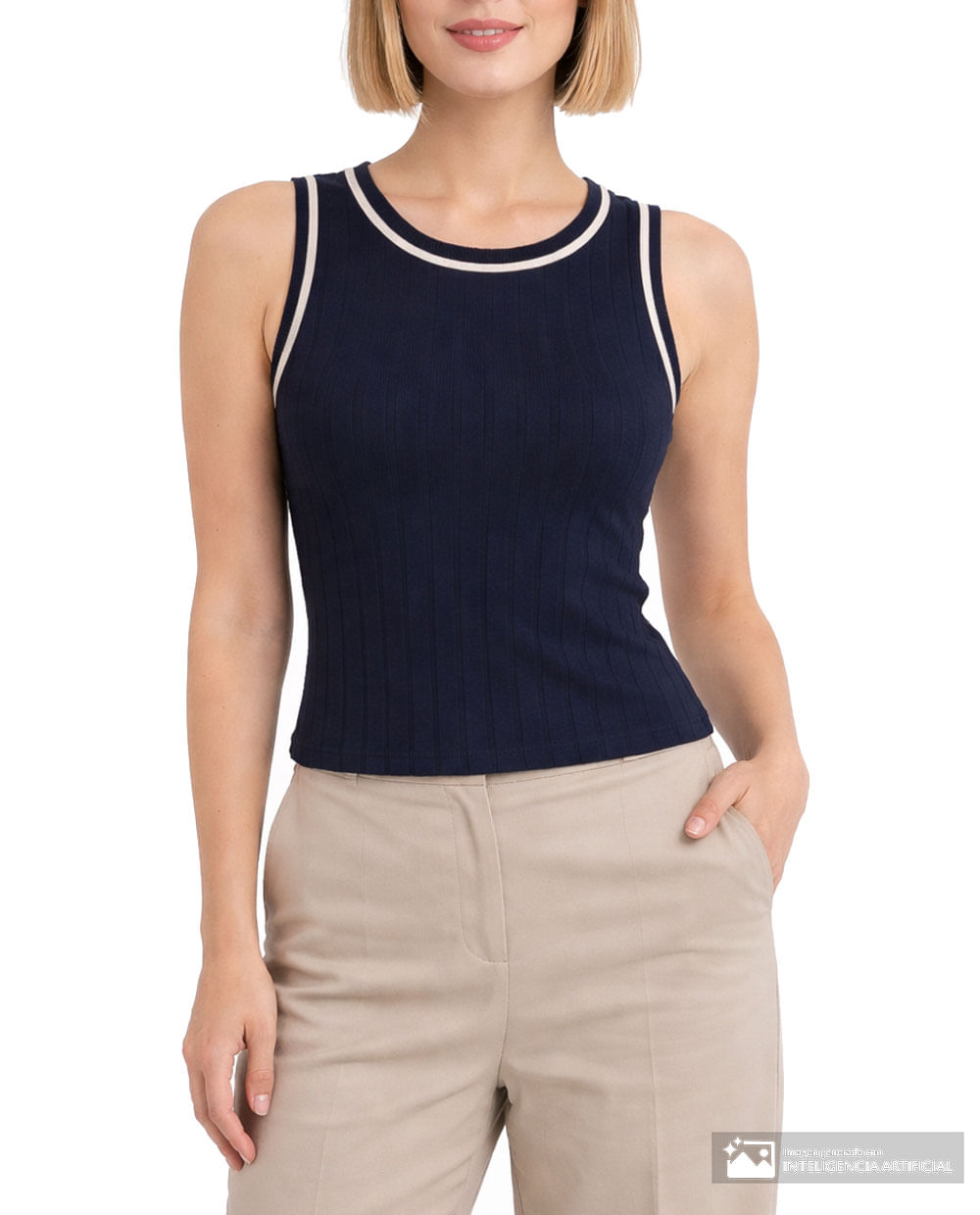 Blusa Sabrina casual azul sin mangas para mujer