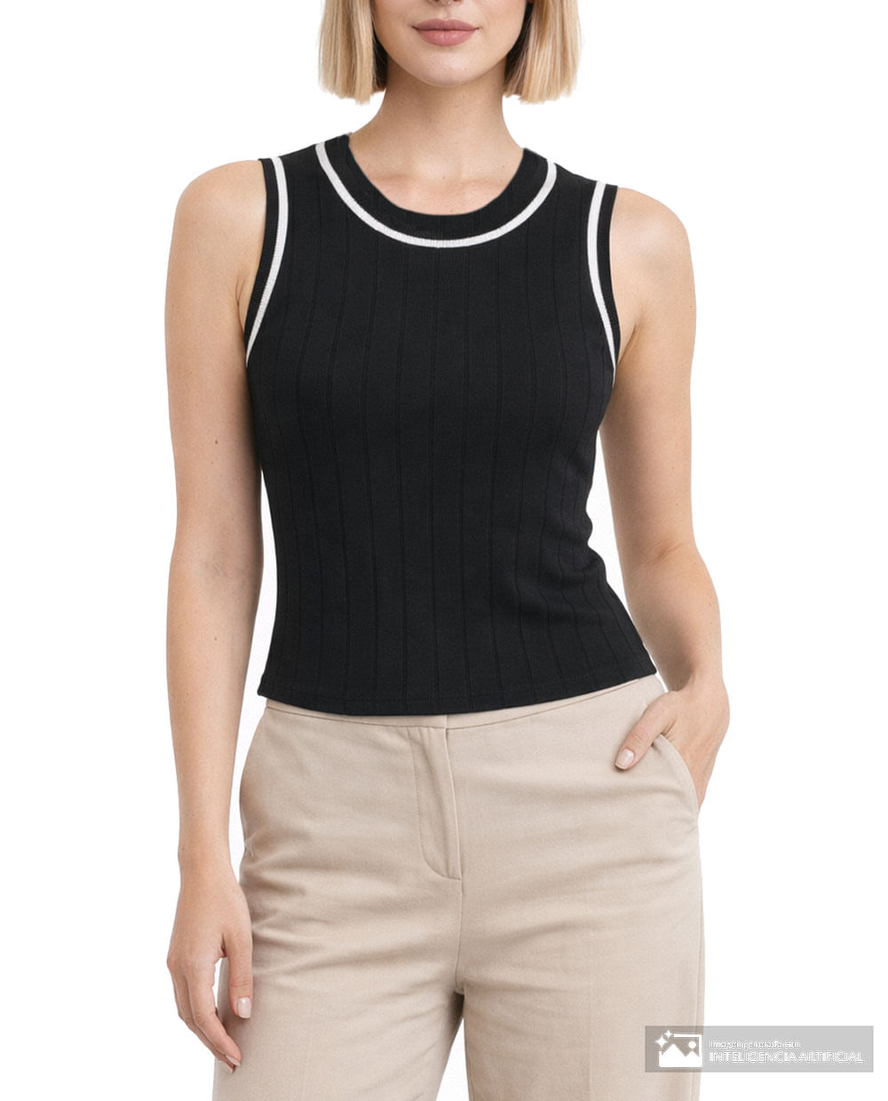 Blusa Sabrina casual negra sin mangas para mujer