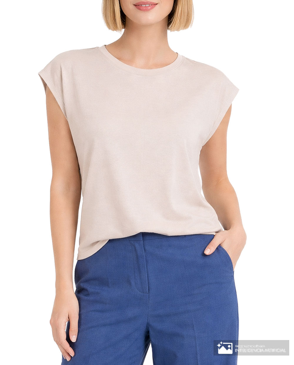 Blusa Sabrina casual beige manga corta para mujer