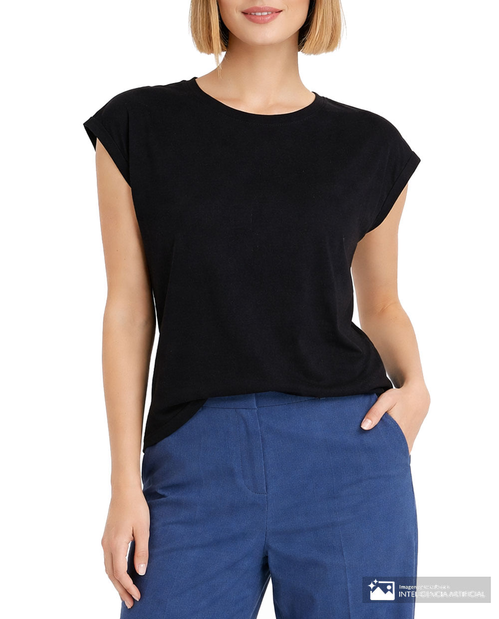 Blusa Sabrina casual negra manga corta para mujer