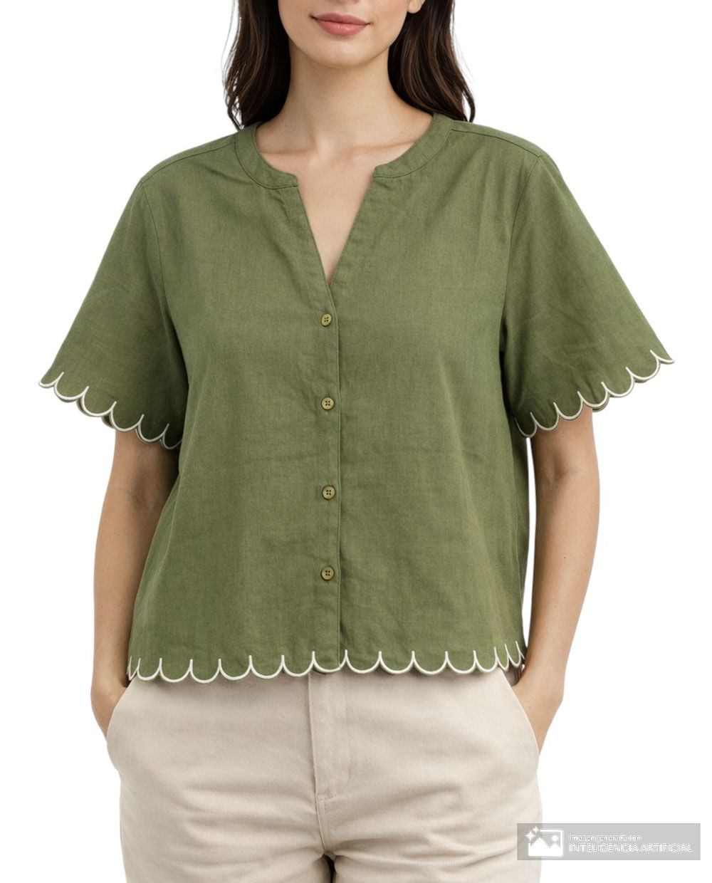 Blusa Sabrina formal verde manga corta para mujer