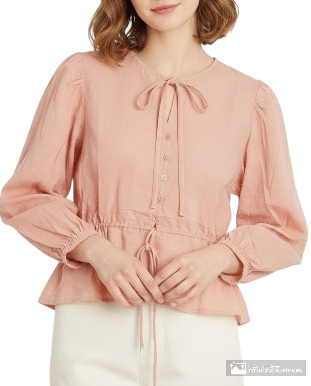 Blusa Sabrina peplum anaranjada manga larga para mujer
