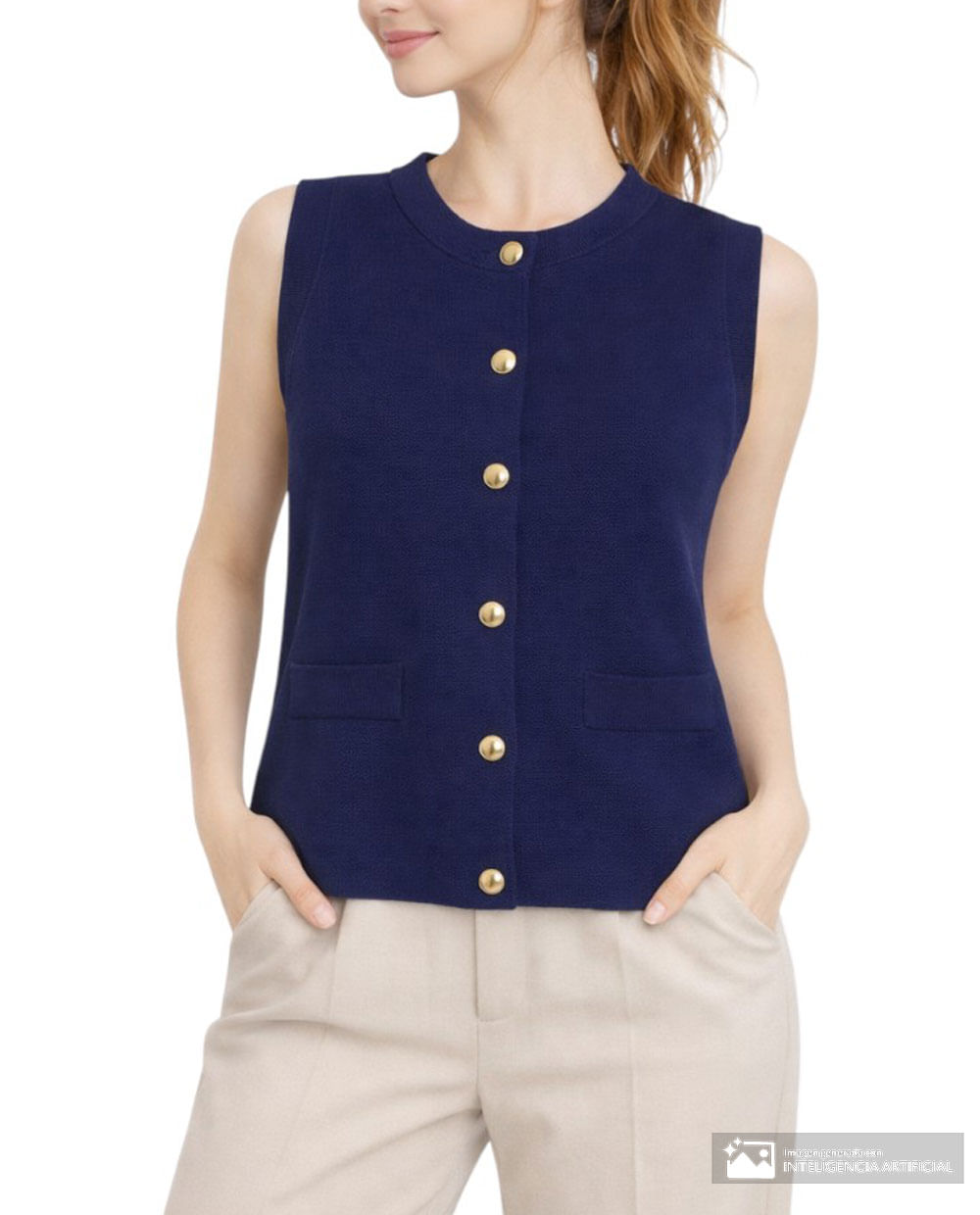 Blusa Sabrina formal azul sin mangas para mujer