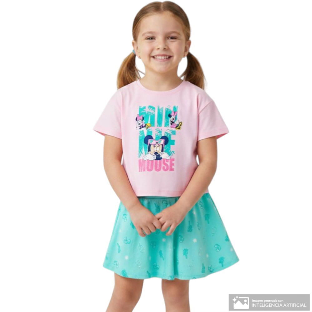 Conjunto bicolor con estampado de Minnie Mouse para niña