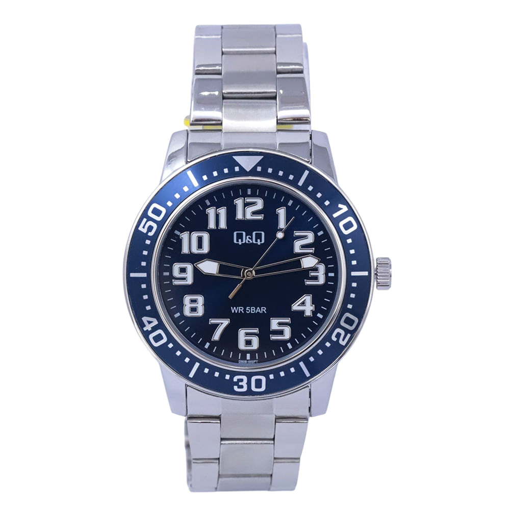 Reloj Q&Q análogo de metal plateado para hombre