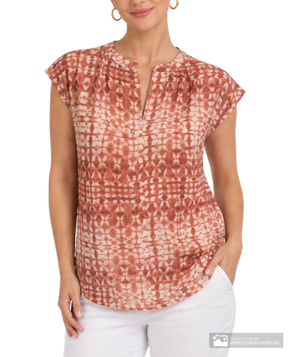 Blusa Sabrina túnica estampada manga corta para mujer