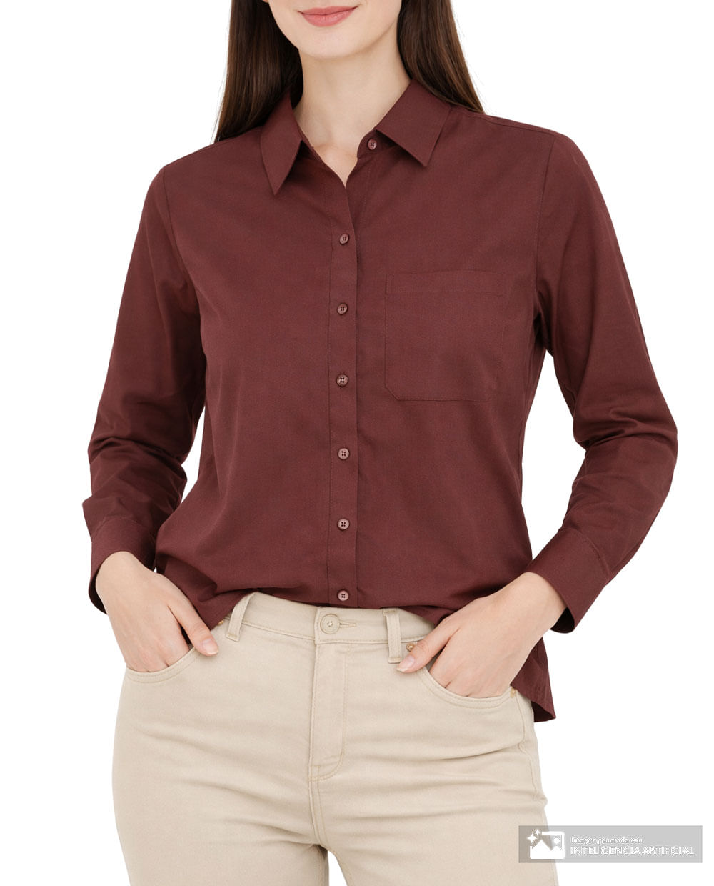 Blusa Sabrina camisera café manga larga para mujer