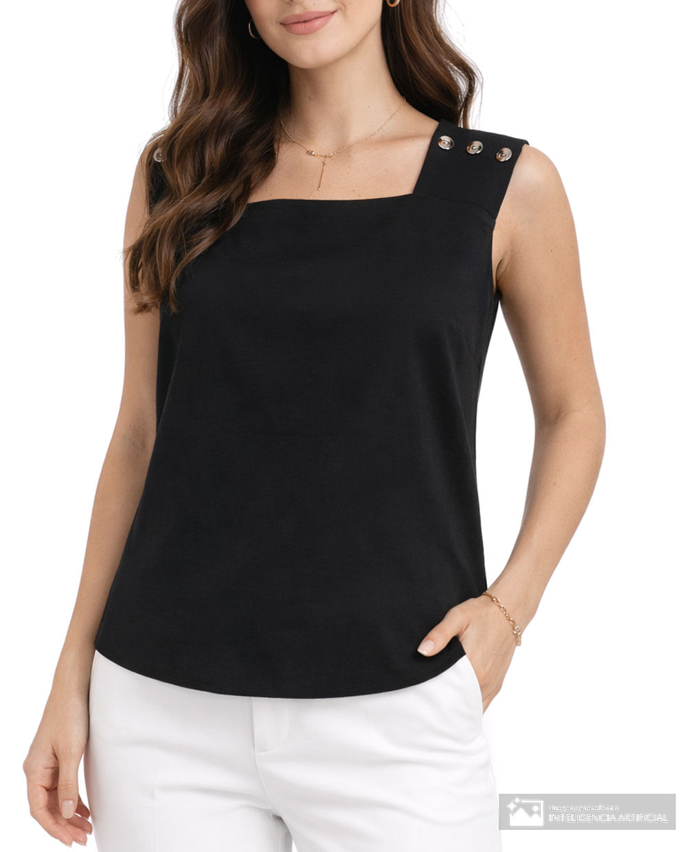 Blusa Sabrina casual negra de tirantes para mujer