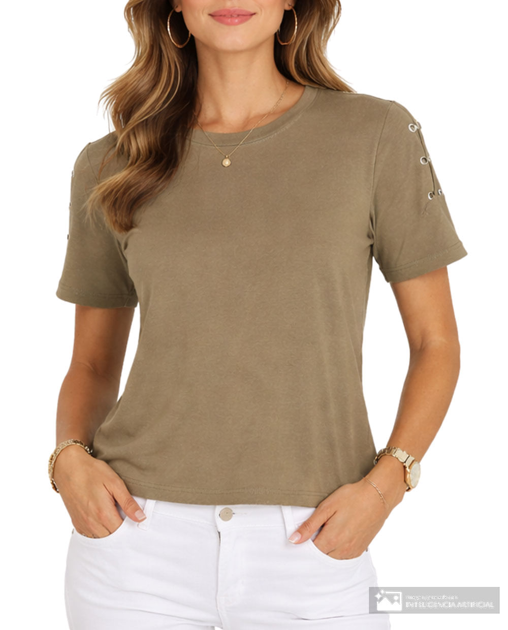 Blusa Sabrina casual verde manga corta para mujer