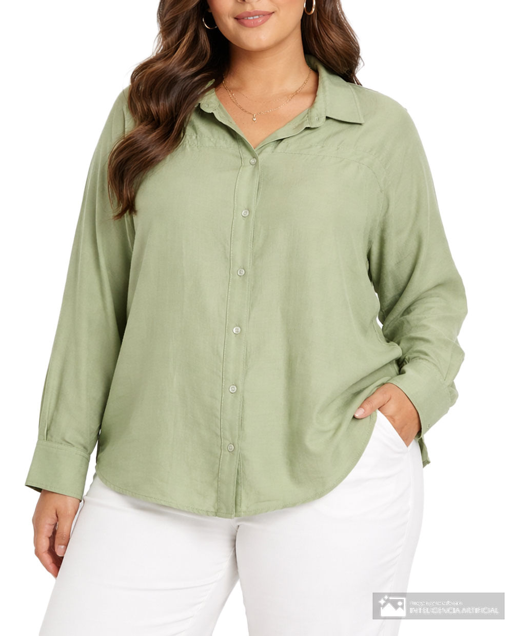 Blusa Sabrina camisera verde manga larga para mujer