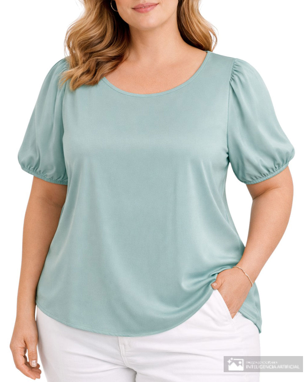 Blusa Sabrina casual verde manga corta para mujer