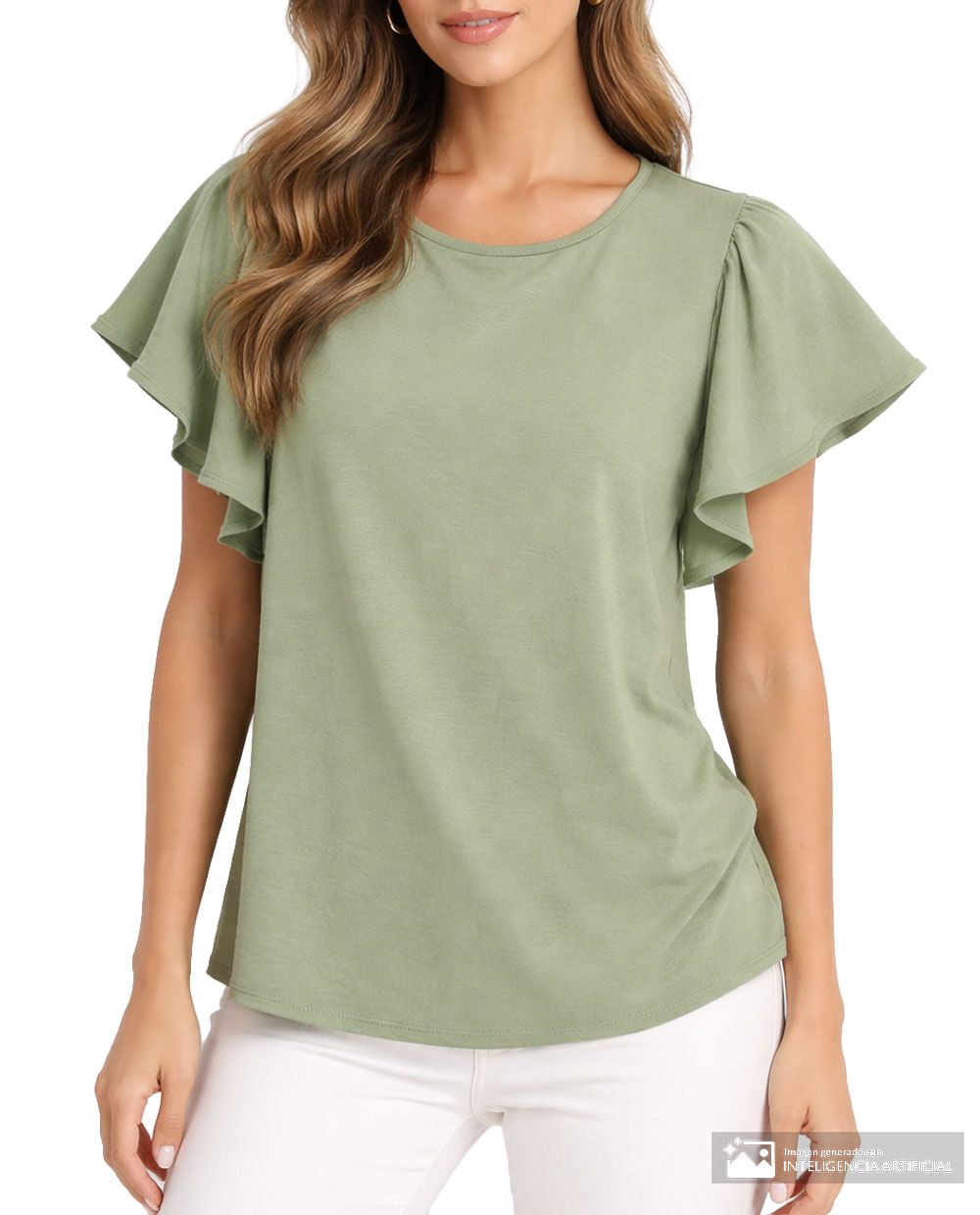 Blusa Sabrina casual verde manga corta para mujer