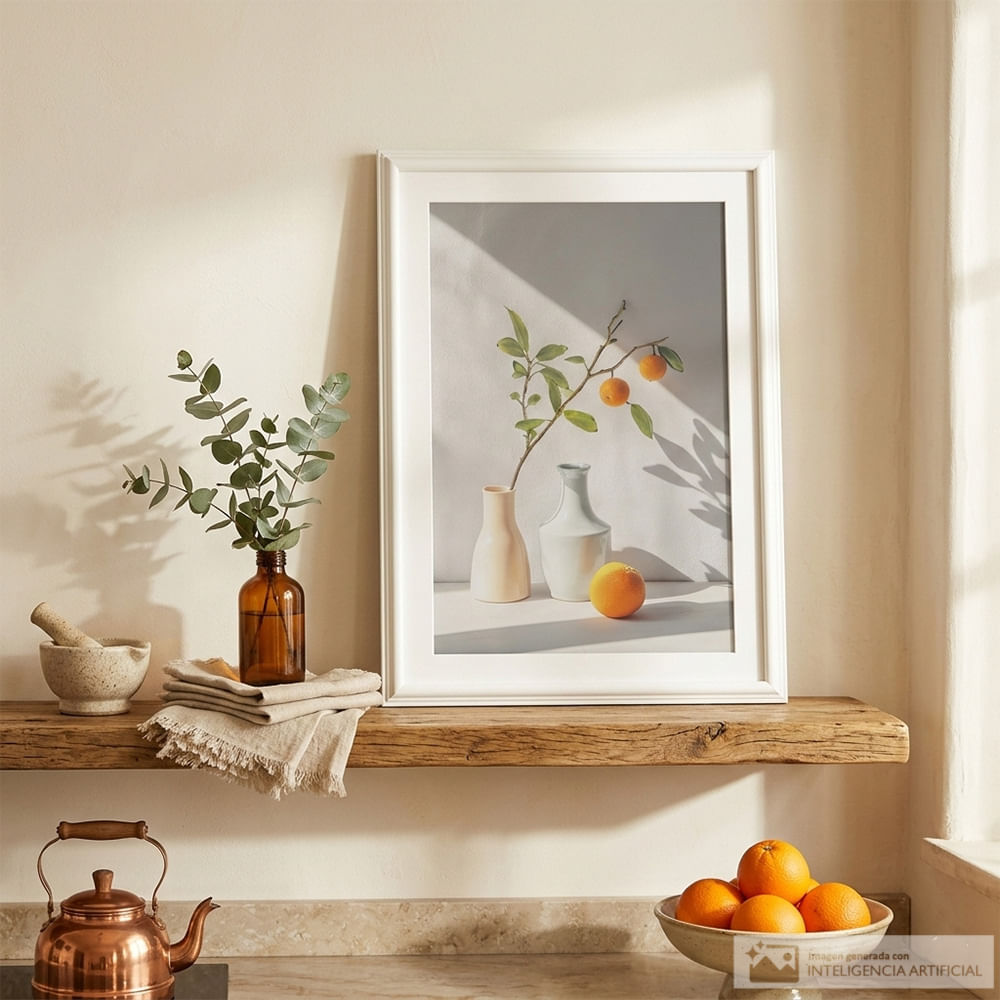 Cuadro decorativo con jarrones y naranjas 52x73 cm