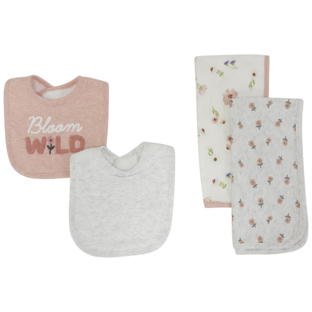 Set de 2 babero y 2 mantillas para bebé niña