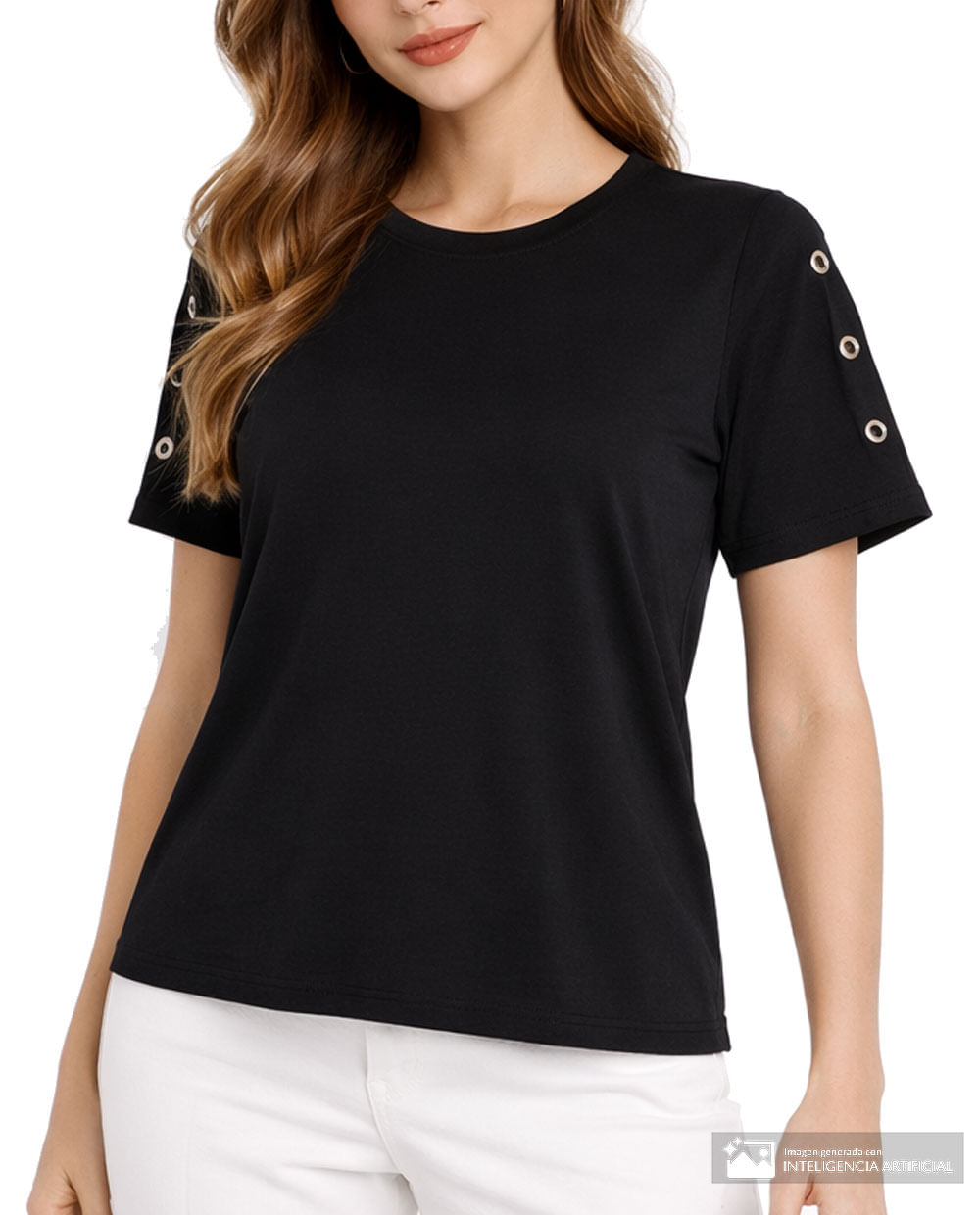 Blusa Sabrina casual negra manga corta para mujer