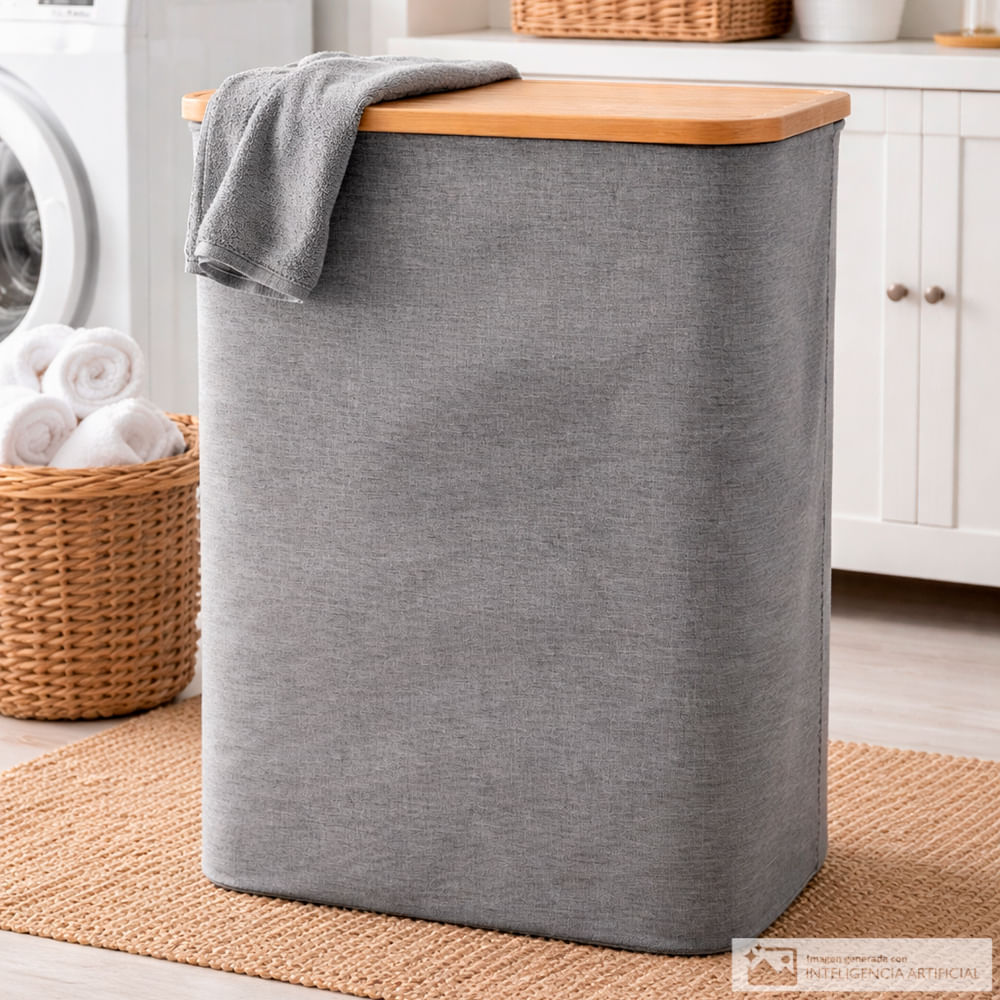 Cesta organizadora con tapa de bambú 54x33x52 cm